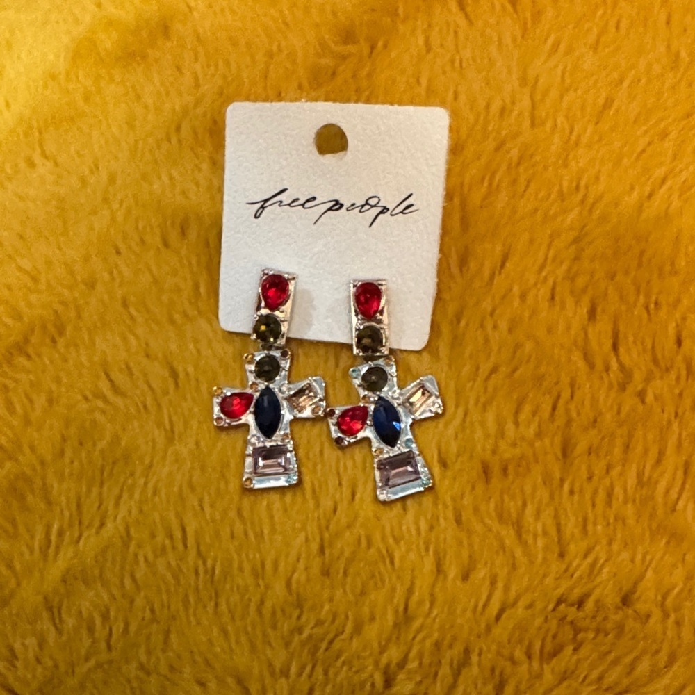 Free People Red and Blue Cross Earrings